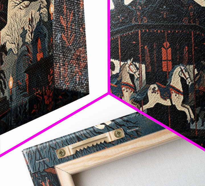 The Graveyard Carousel - Icon Portrait, Occult Wall Decor, Wide Panoramic Art, Canvas Print, Halloween Home Decor, Gothic Wall Art