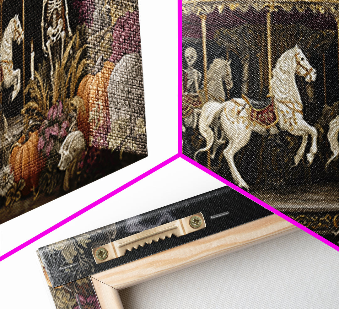 The Graveyard Carousel - Occult Still Life, Occult Wall Decor, Wide Panoramic Art, Canvas Print, Halloween Home Decor, Gothic Wall Art