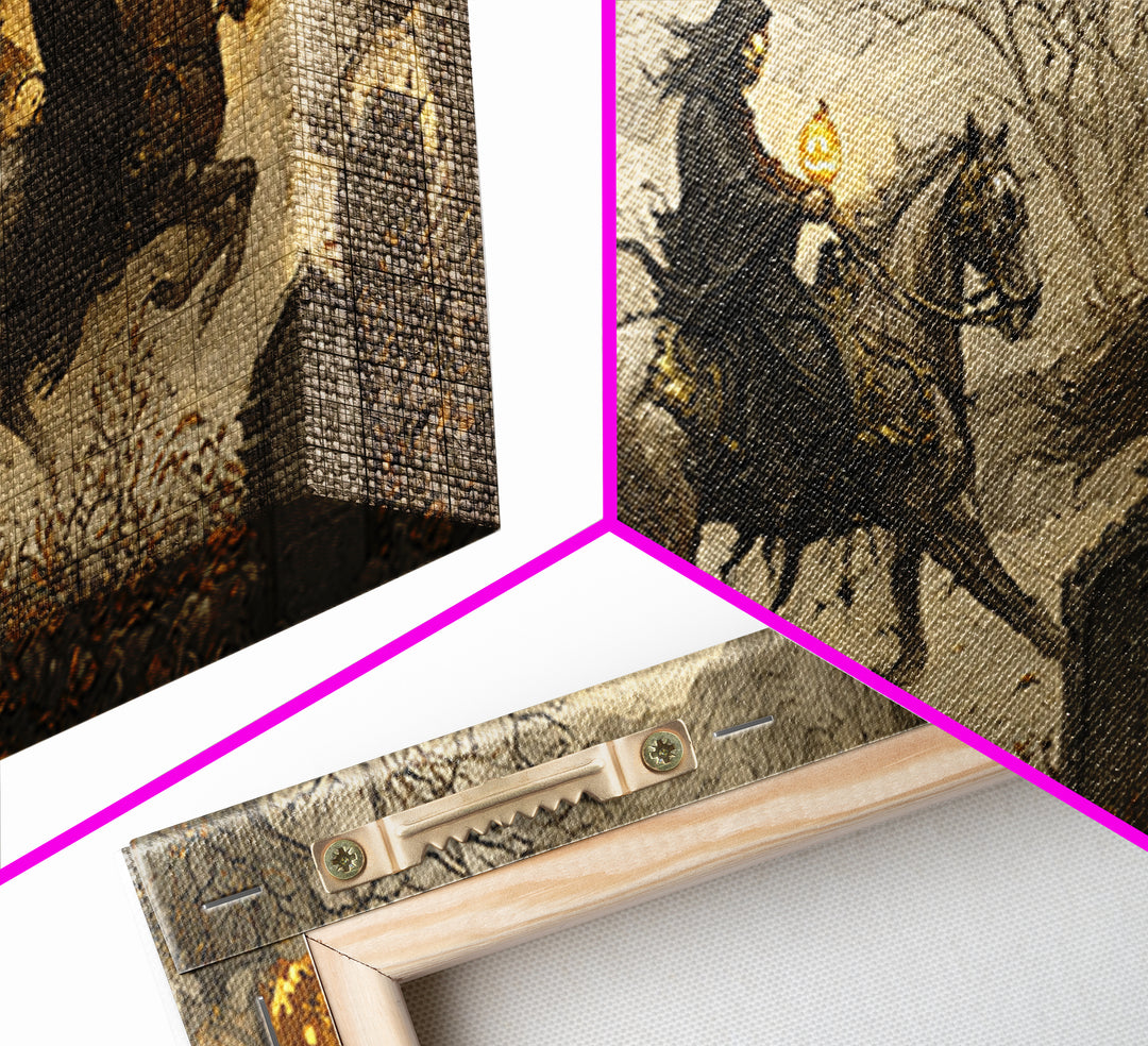 The Graveyard Carousel - Procession Scene, Halloween Wall Art, Wide Panoramic Art, Framed Canvas Print, Halloween Home Decor