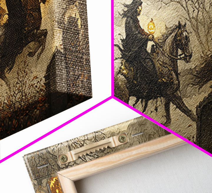The Graveyard Carousel - Procession Scene, Halloween Wall Art, Wide Panoramic Art, Framed Canvas Print, Halloween Home Decor