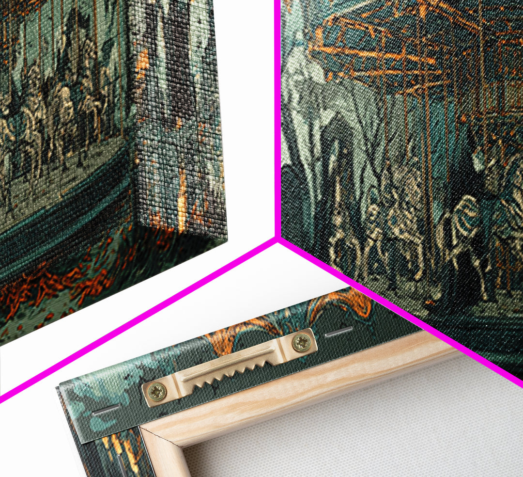 The Graveyard Carousel - Procession Scene, Halloween Wall Art, Extra Wide Wall Art, Framed Canvas Print, Halloween Home Decor
