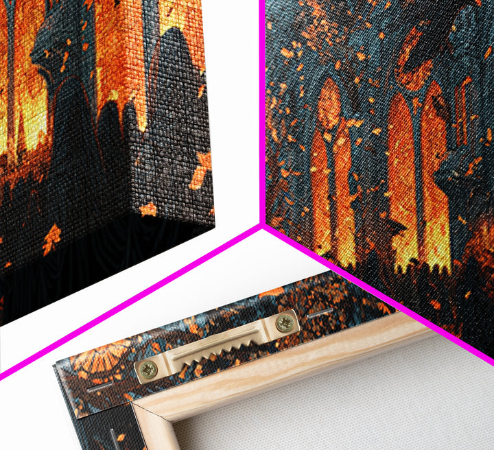The Spiderweb Cathedral Window - Procession Scene, Occult Wall Decor, Wide Panoramic Art, Canvas Print, Halloween Home Decor