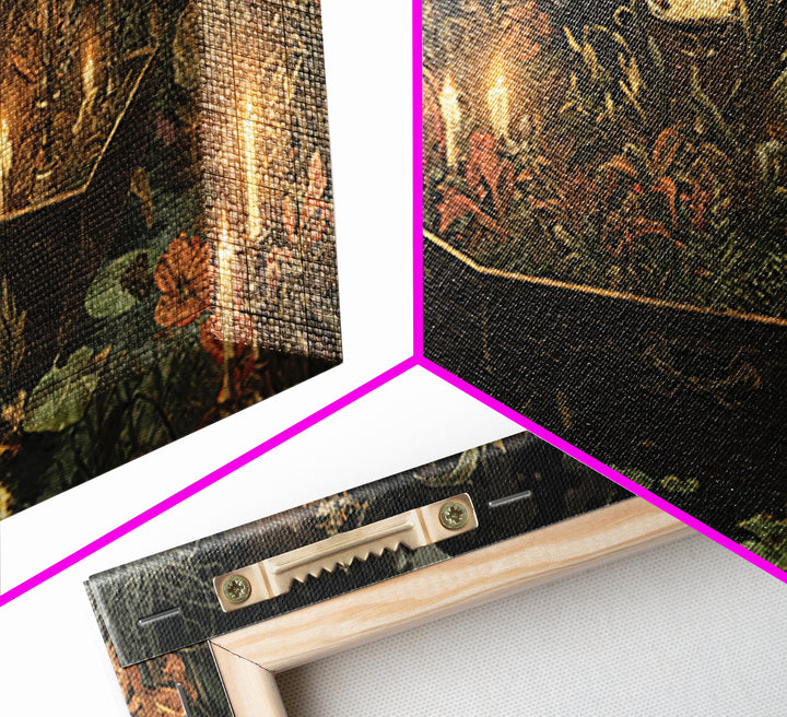 The Floating Coffin Garden - Occult Still Life, Spooky Wall Decor, Wide Panoramic Art, Framed Canvas Print, Halloween Home Decor