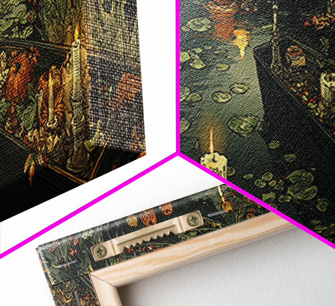 The Floating Coffin Garden - Occult Still Life, Spooky Wall Decor, Extra Wide Wall Art, Framed Canvas Print, Halloween Home Decor