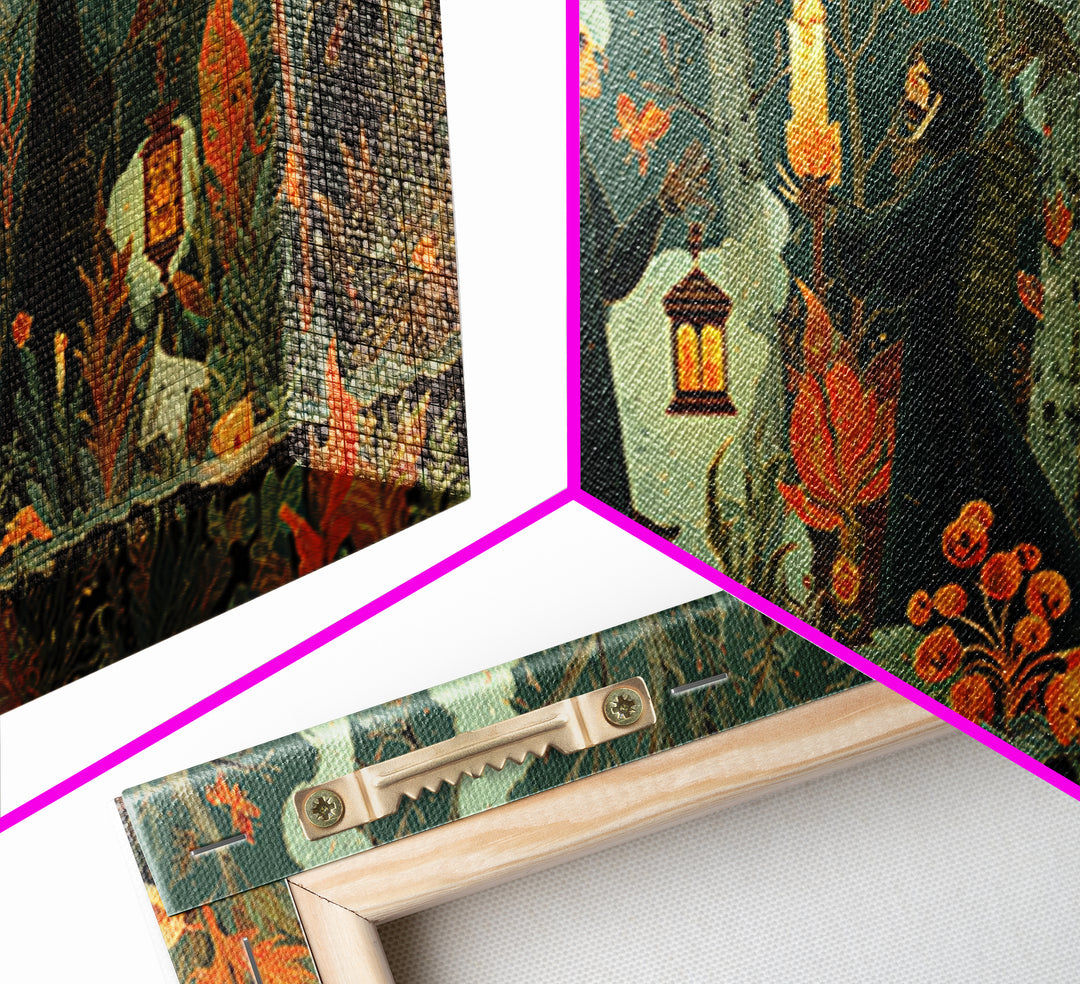 The Autumn Reaper Parade - Occult Still Life, Occult Wall Decor, Wide Panoramic Art, Canvas Print, Halloween Home Decor, Gothic Wall Art