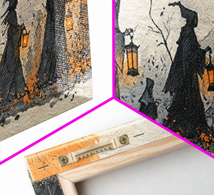 The Autumn Reaper Parade - Procession Scene, Spooky Wall Decor, Wide Panoramic Art, Framed Canvas Print, Halloween Home Decor