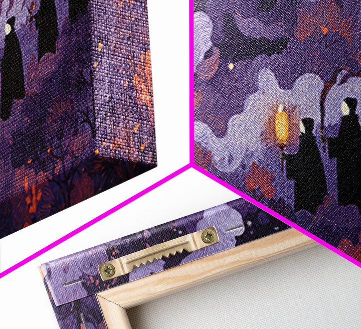 The Autumn Reaper Parade - Surreal Celestial Vision, Gothic Home Decor, Wide Panoramic Art, Canvas Print, Halloween Home Decor