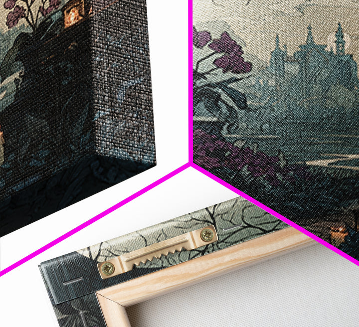 The Witch Queen Greenhouse - Environmental Panorama, Spooky Wall Decor, Square Wall Art, Framed Canvas Print, Halloween Home Decor