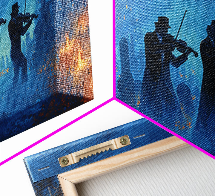 The Ghostly Violin Procession - Icon Portrait, Halloween Wall Art, Wide Panoramic Art, Framed Canvas Print, Halloween Home Decor