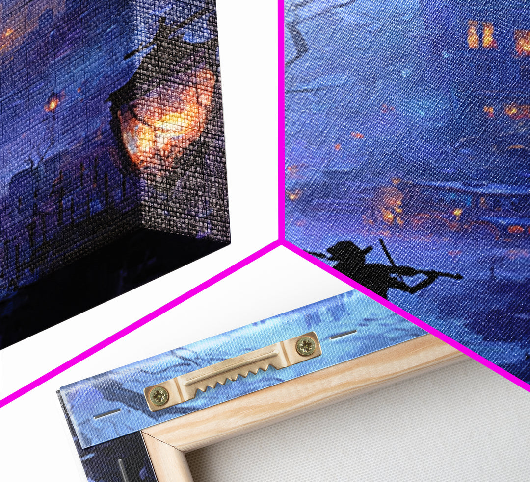 The Ghostly Violin Procession - Environmental Panorama, Spooky Wall Decor, Vertical Wall Art, Framed Canvas Print, Halloween Home Decor
