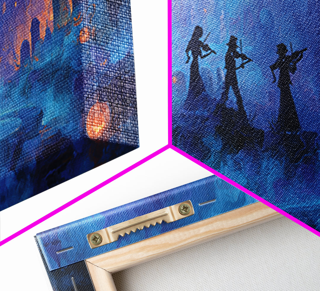The Ghostly Violin Procession - Environmental Panorama, Occult Wall Decor, Wide Panoramic Art, Canvas Print, Halloween Home Decor