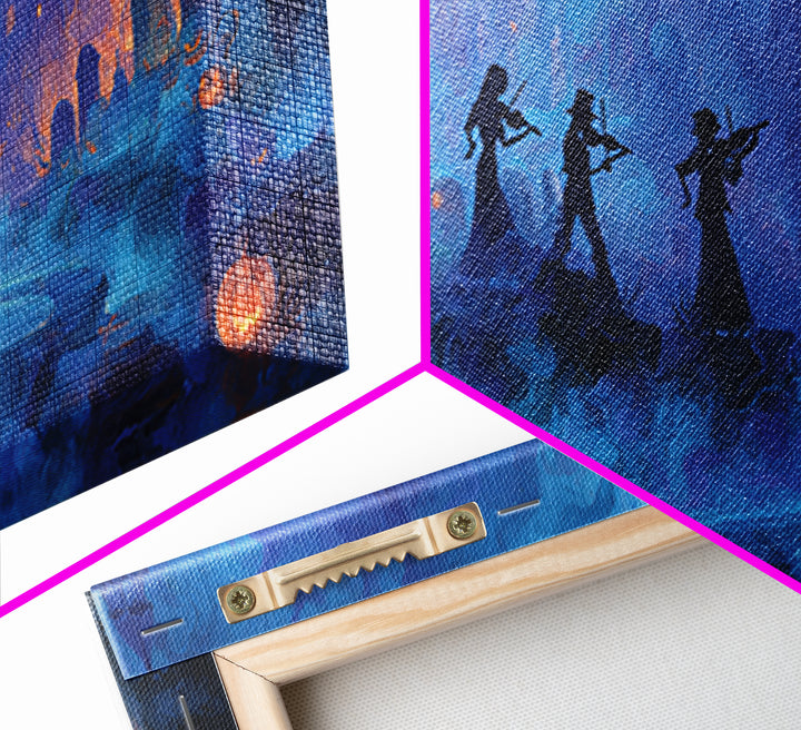 The Ghostly Violin Procession - Environmental Panorama, Occult Wall Decor, Wide Panoramic Art, Canvas Print, Halloween Home Decor