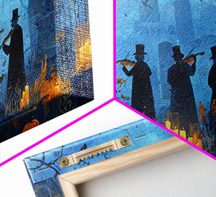 The Ghostly Violin Procession - Occult Still Life, Spooky Wall Decor, Landscape Wall Art, Framed Canvas Print, Halloween Home Decor