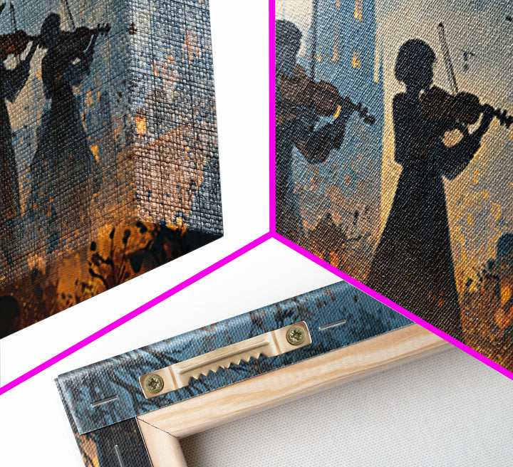 The Ghostly Violin Procession - Procession Scene, Occult Wall Decor, Wide Panoramic Art, Canvas Print, Halloween Home Decor, Gothic Wall Art