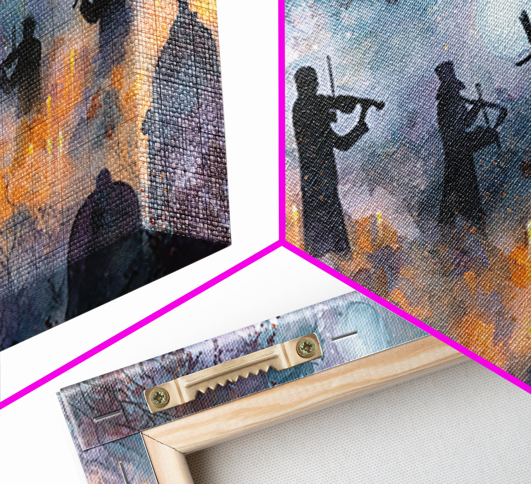 The Ghostly Violin Procession - Surreal Celestial Vision, Gothic Home Decor, Wide Panoramic Art, Canvas Print, Halloween Home Decor