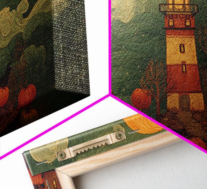 The Pumpkin Moon Lighthouse - Environmental Panorama, Dark Fantasy Wall Art, Landscape Wall Art, Canvas Print, Halloween Home Decor