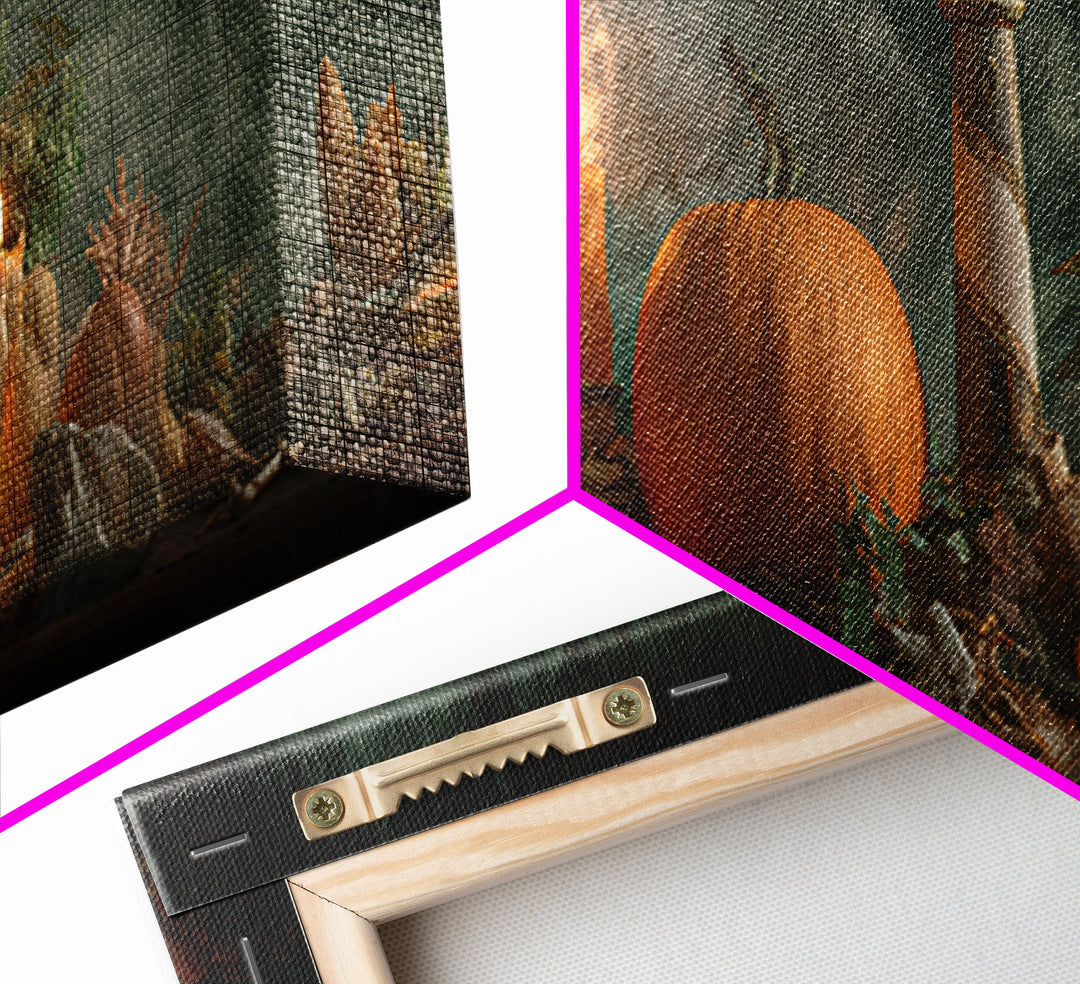 The Pumpkin Moon Lighthouse - Occult Still Life, Occult Wall Decor, Extra Wide Wall Art, Canvas Print, Halloween Home Decor, Gothic Wall Art