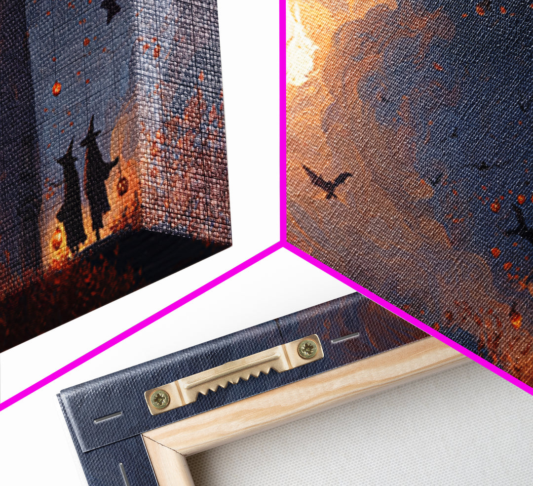 The Pumpkin Moon Lighthouse - Procession Scene, Occult Wall Decor, Wide Panoramic Art, Canvas Print, Halloween Home Decor, Gothic Wall Art