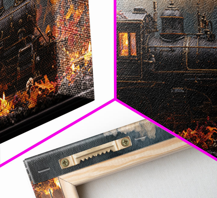 The Phantom Train Of October - Occult Still Life, Macabre Halloween Art, Wide Panoramic Art, Framed Canvas Print, Halloween Home Decor