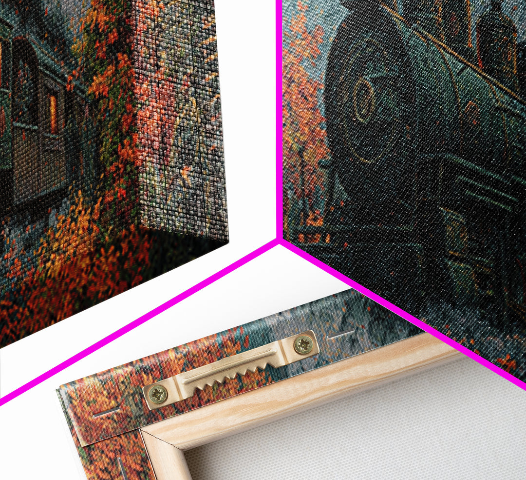 The Phantom Train Of October - Procession Scene, Spooky Wall Decor, Extra Wide Wall Art, Framed Canvas Print, Halloween Home Decor