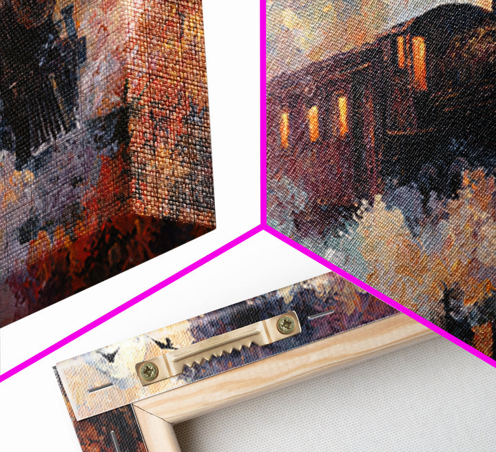 The Phantom Train Of October - Surreal Celestial Vision, Spooky Wall Decor, Wide Panoramic Art, Framed Canvas Print, Halloween Home Decor