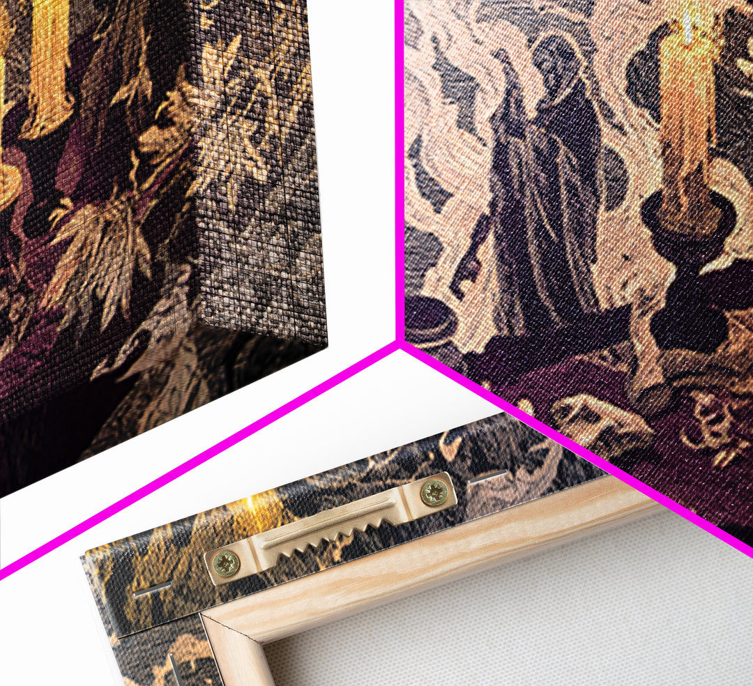 The Bone Key Still Life - Procession Scene, Spooky Wall Decor, Wide Panoramic Art, Framed Canvas Print, Halloween Home Decor