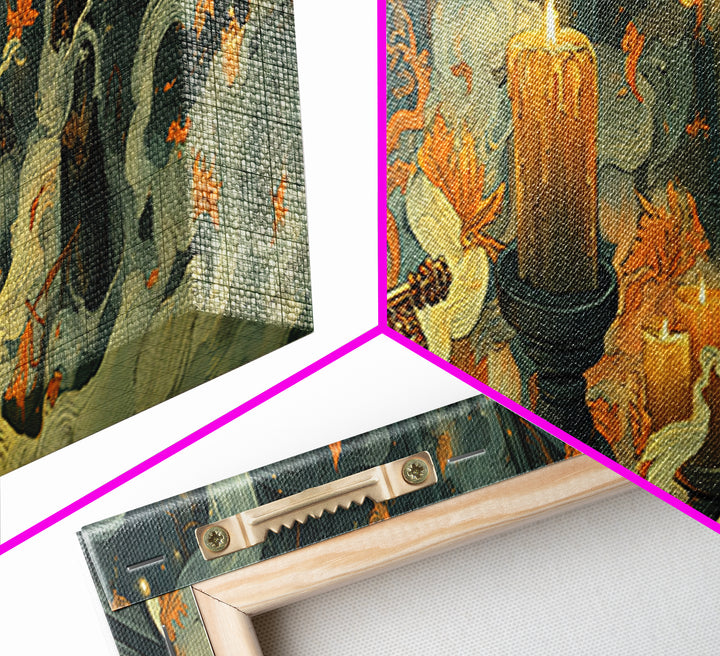 The Bone Key Still Life - Procession Scene, Spooky Wall Decor, Extra Wide Wall Art, Framed Canvas Print, Halloween Home Decor