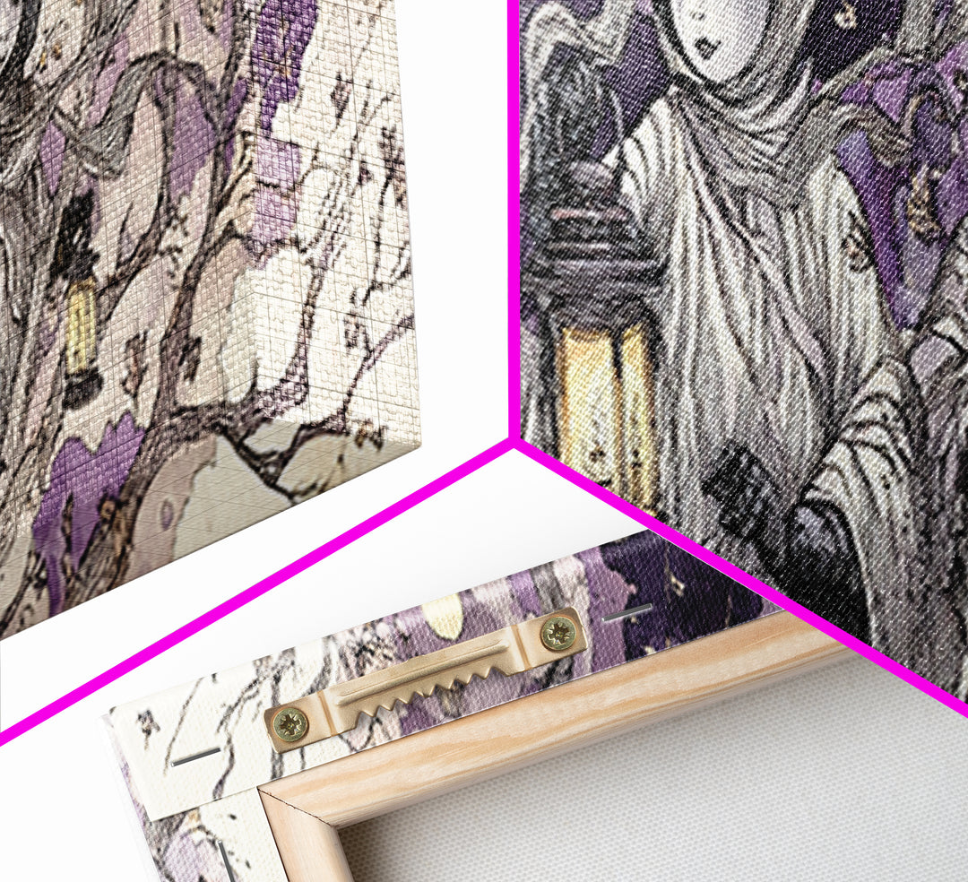 The Haunted Harlequin Doll - Procession Scene, Occult Wall Decor, Extra Wide Wall Art, Canvas Print, Halloween Home Decor, Gothic Wall Art