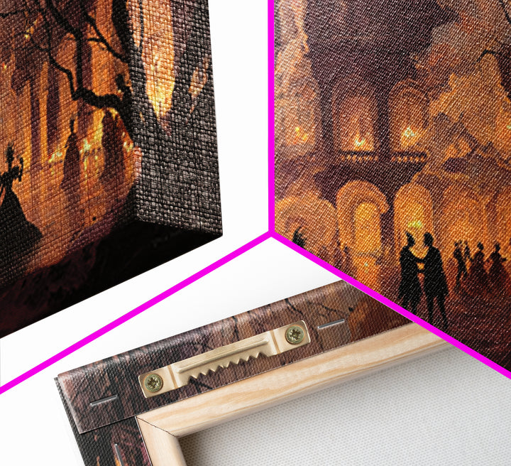 The Raven-Masked Ballroom - Environmental Panorama, Occult Wall Decor, Landscape Wall Art, Canvas Print, Halloween Home Decor