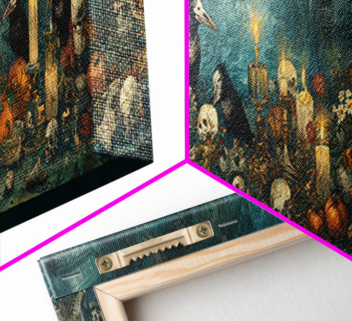The Raven-Masked Ballroom - Occult Still Life, Halloween Wall Art, Extra Wide Wall Art, Framed Canvas Print, Halloween Home Decor