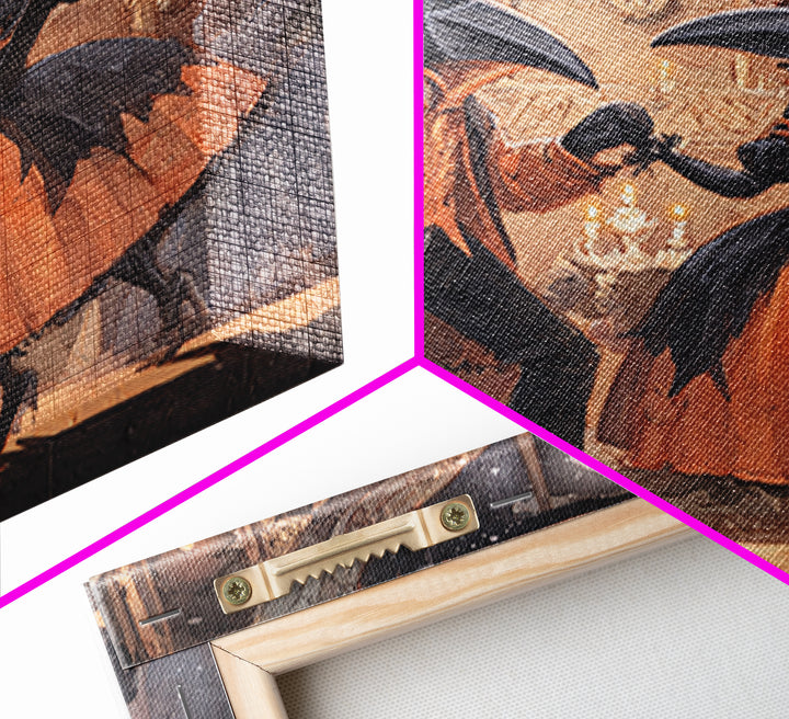 The Raven-Masked Ballroom - Surreal Celestial Vision, Macabre Halloween Art, Square Wall Art, Framed Canvas Print, Halloween Home Decor