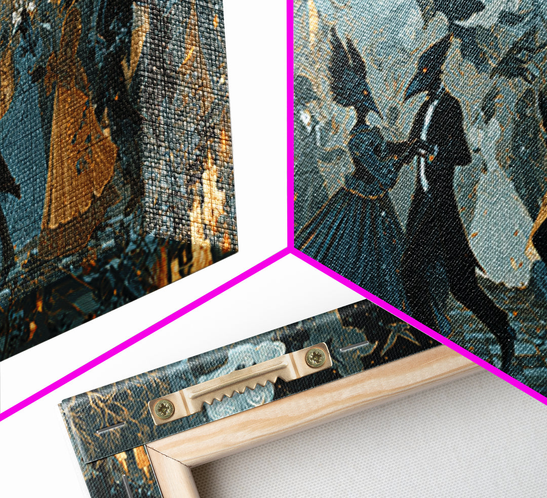 The Raven-Masked Ballroom - Surreal Celestial Vision, Occult Wall Decor, Wide Panoramic Art, Canvas Print, Halloween Home Decor