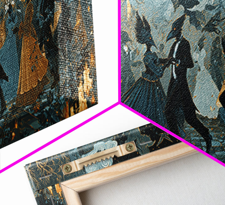 The Raven-Masked Ballroom - Surreal Celestial Vision, Occult Wall Decor, Wide Panoramic Art, Canvas Print, Halloween Home Decor