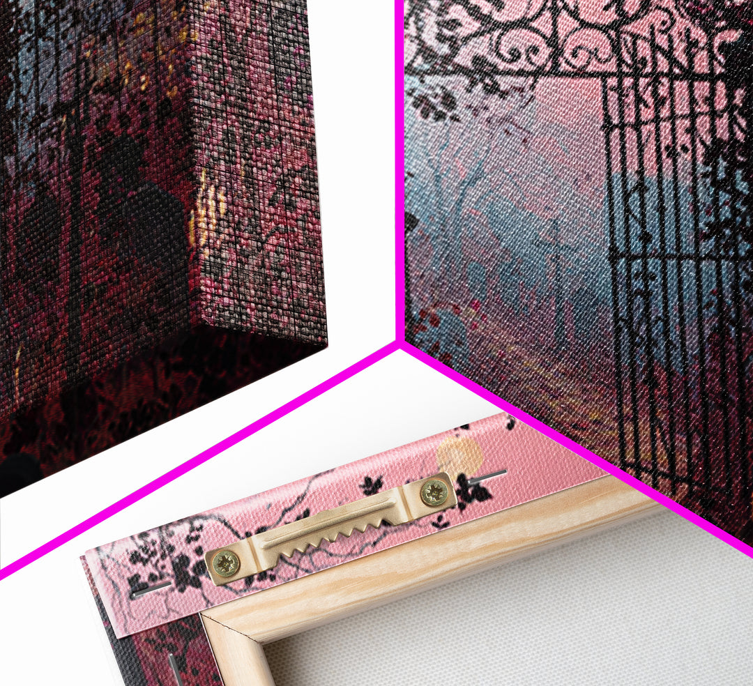The Black Rose Cemetery Gate - Environmental Panorama, Macabre Halloween Art, Landscape Wall Art, Framed Canvas Print, Halloween Home Decor