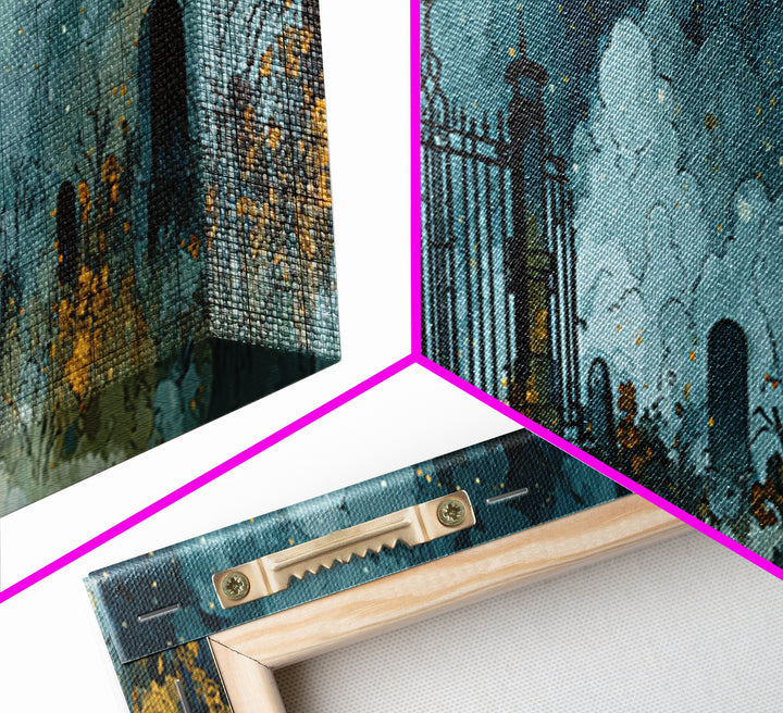 The Black Rose Cemetery Gate - Surreal Celestial Vision, Halloween Wall Art, Extra Wide Wall Art, Framed Canvas Print, Halloween Home Decor