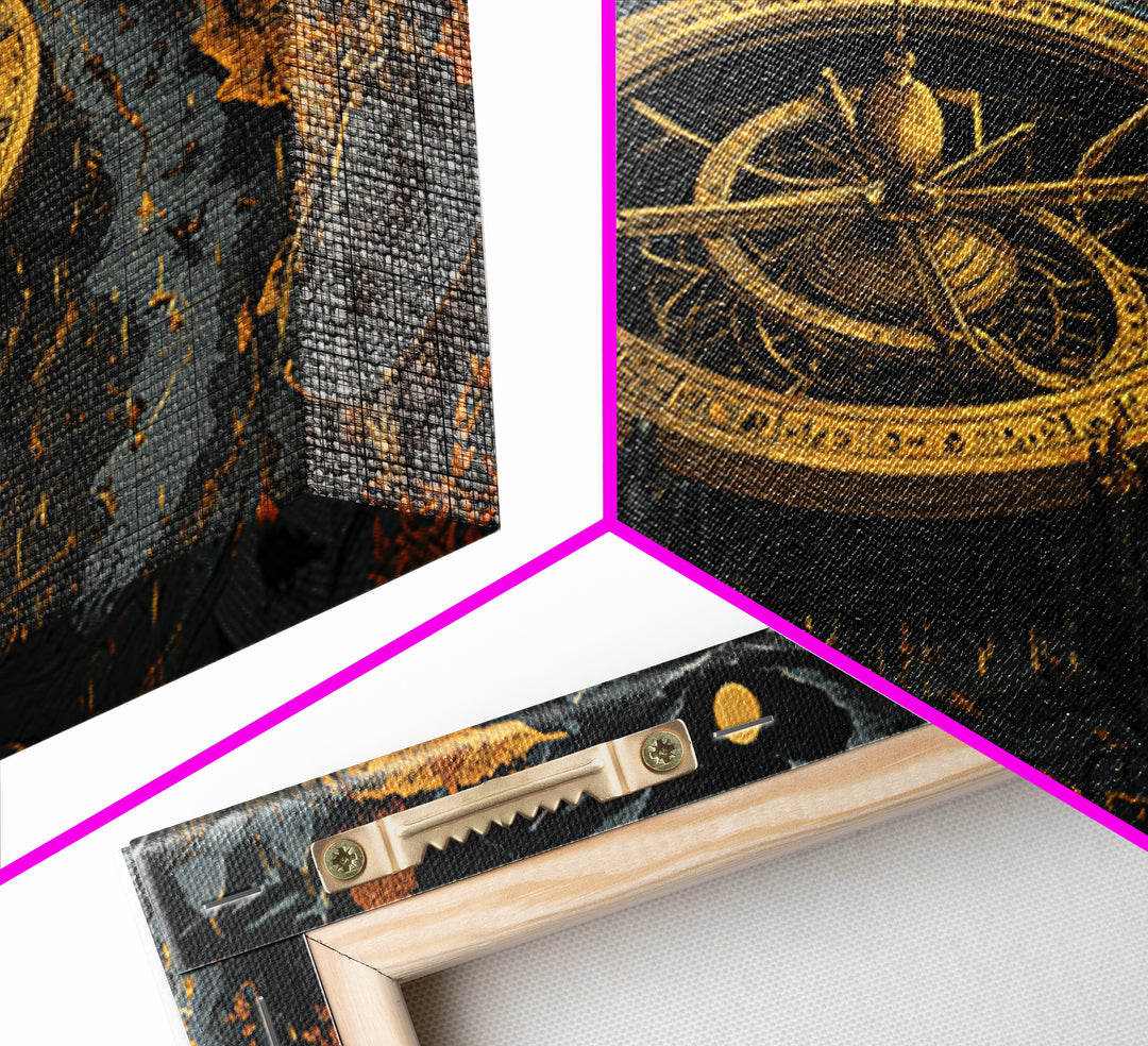 The Cursed Astrolabe - Environmental Panorama, Spooky Wall Decor, Wide Panoramic Art, Framed Canvas Print, Halloween Home Decor