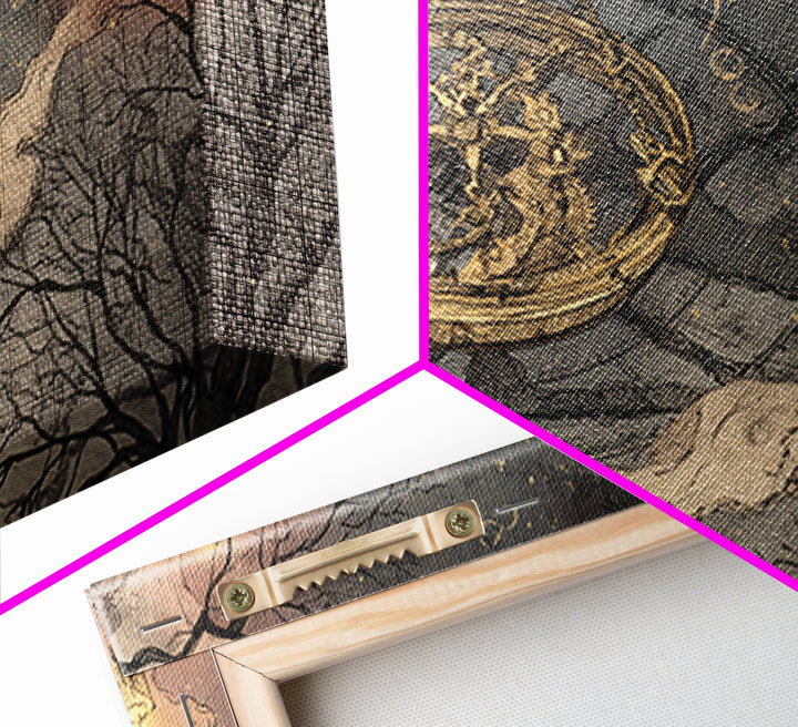 The Cursed Astrolabe - Surreal Celestial Vision, Halloween Wall Art, Wide Panoramic Art, Framed Canvas Print, Halloween Home Decor