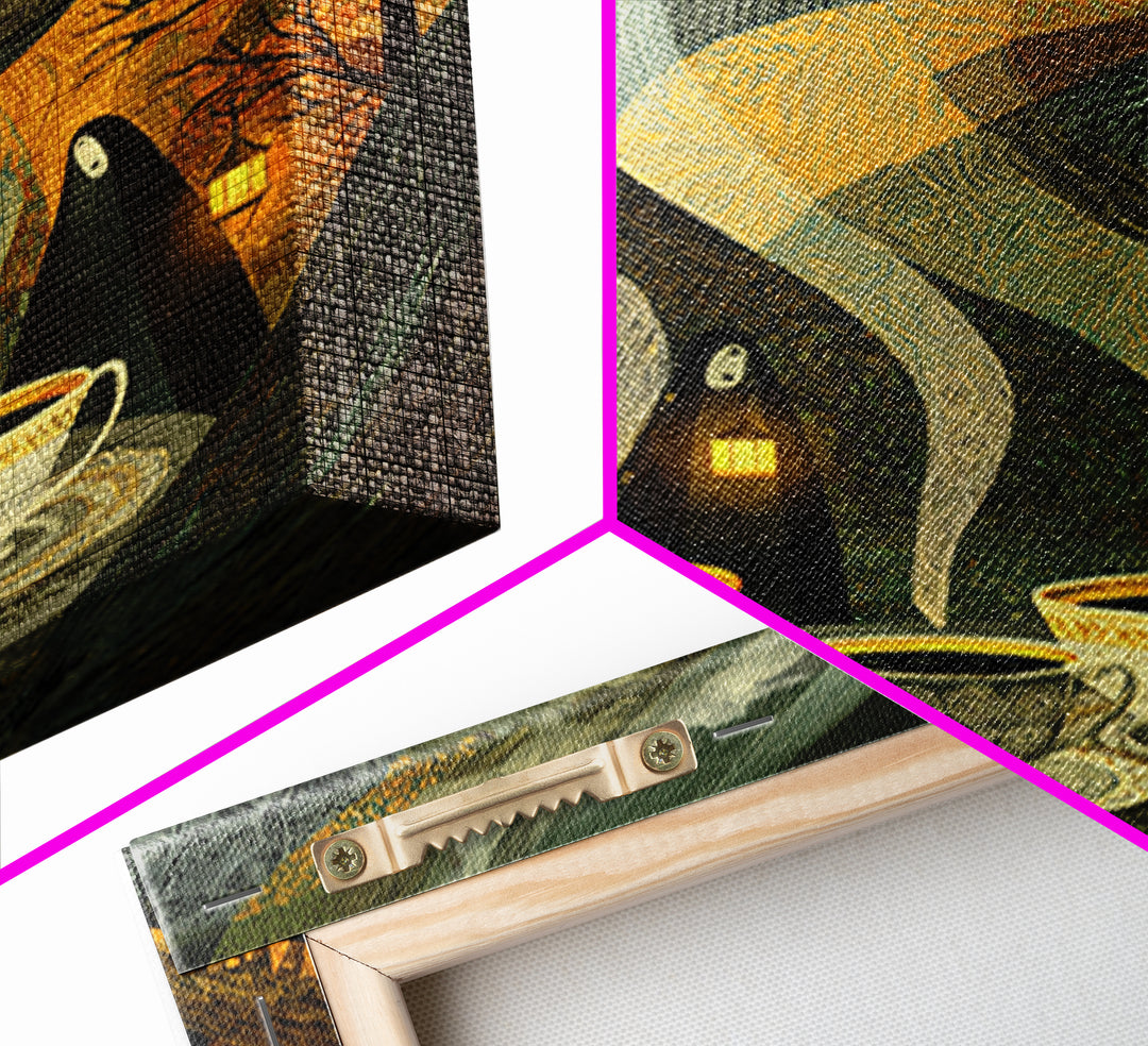 The Haunted Teacup Seance - Procession Scene, Occult Wall Decor, Square Wall Art, Canvas Print, Halloween Home Decor, Gothic Wall Art