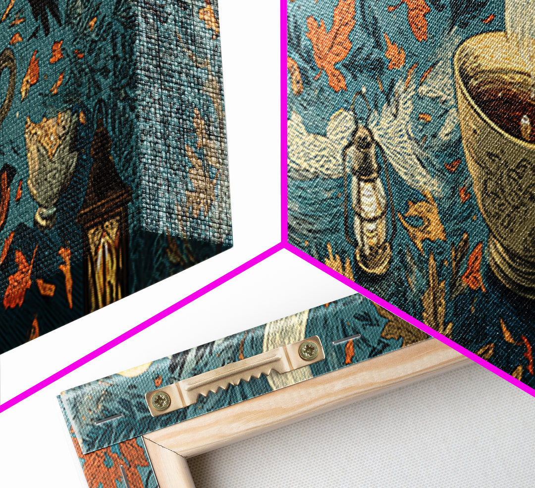 The Haunted Teacup Seance - Procession Scene, Occult Wall Decor, Extra Wide Wall Art, Canvas Print, Halloween Home Decor, Gothic Wall Art