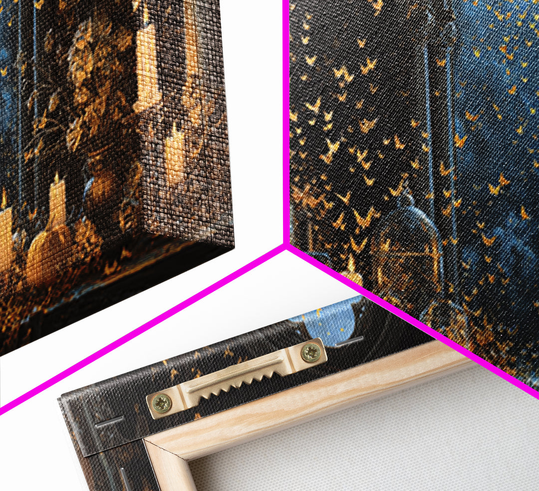 The Golden Bat Swarm - Occult Still Life, Gothic Home Decor, Wide Panoramic Art, Canvas Print, Halloween Home Decor, Gothic Wall Art