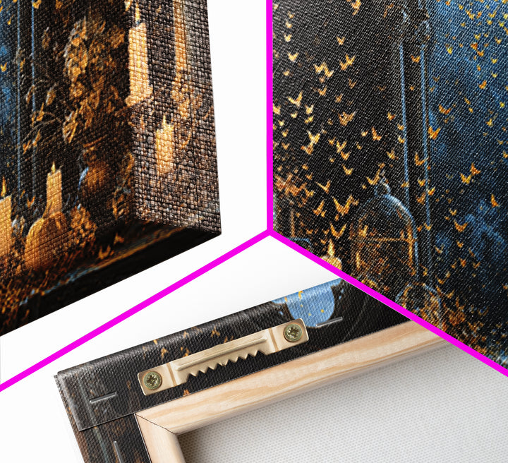 The Golden Bat Swarm - Occult Still Life, Gothic Home Decor, Wide Panoramic Art, Canvas Print, Halloween Home Decor, Gothic Wall Art