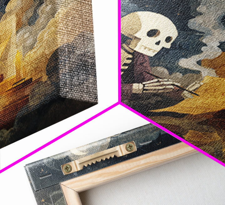 The Skeleton Cartographer - Surreal Celestial Vision, Macabre Halloween Art, Square Wall Art, Framed Canvas Print, Halloween Home Decor
