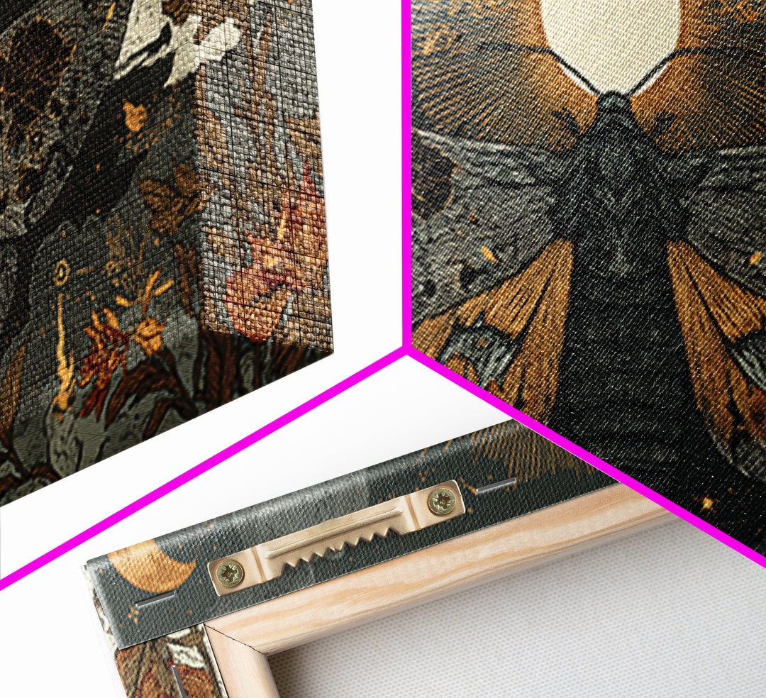 The Mourning Moth Halo - Surreal Celestial Vision, Macabre Halloween Art, Wide Panoramic Art, Framed Canvas Print, Halloween Home Decor