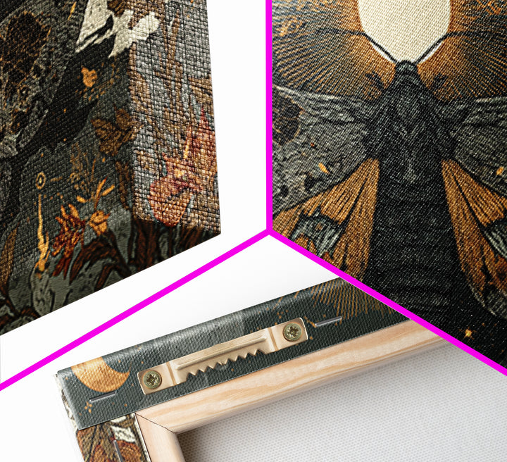 The Mourning Moth Halo - Surreal Celestial Vision, Macabre Halloween Art, Wide Panoramic Art, Framed Canvas Print, Halloween Home Decor