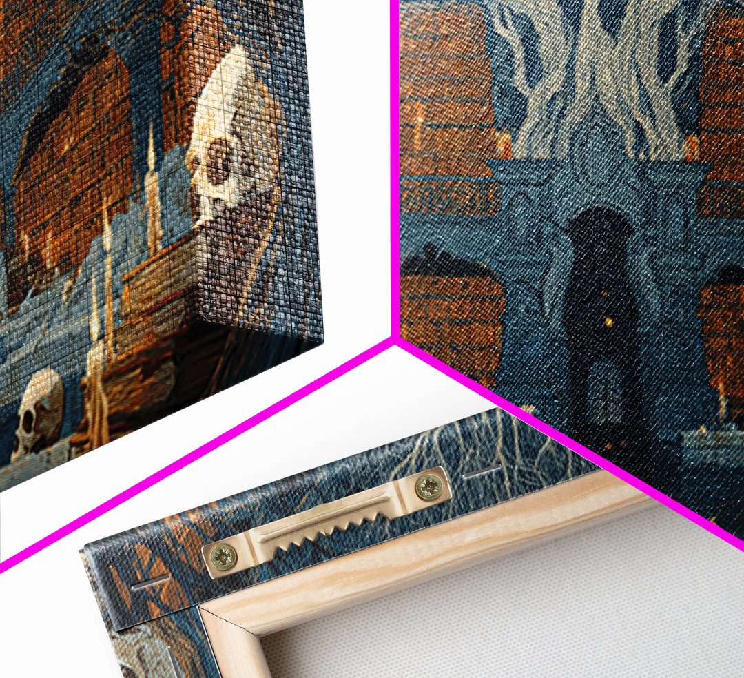 The Catacomb Library - Icon Portrait, Spooky Wall Decor, Wide Panoramic Art, Framed Canvas Print, Halloween Home Decor, Gothic Wall Art