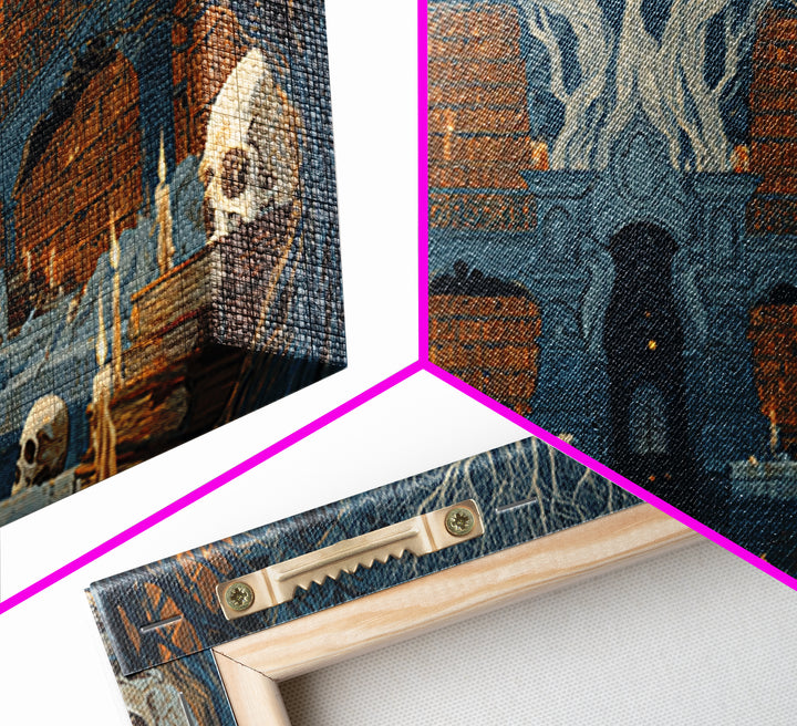 The Catacomb Library - Icon Portrait, Spooky Wall Decor, Wide Panoramic Art, Framed Canvas Print, Halloween Home Decor, Gothic Wall Art