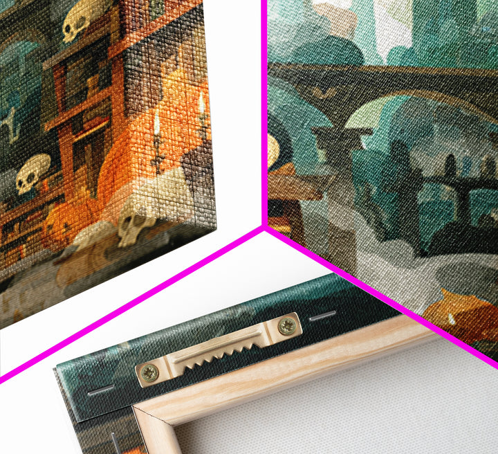 The Catacomb Library - Environmental Panorama, Macabre Halloween Art, Square Wall Art, Framed Canvas Print, Halloween Home Decor