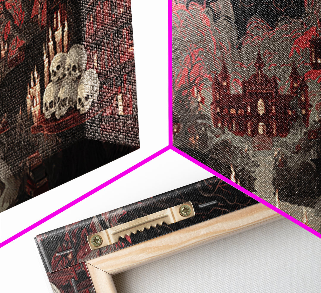 The Catacomb Library - Environmental Panorama, Macabre Halloween Art, Wide Panoramic Art, Framed Canvas Print, Halloween Home Decor