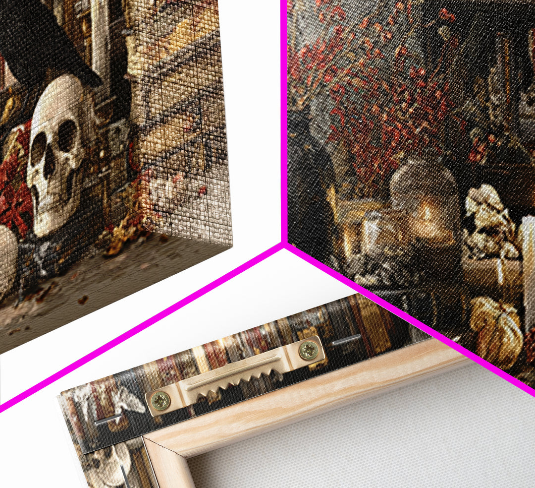 The Catacomb Library - Occult Still Life, Halloween Wall Art, Wide Panoramic Art, Framed Canvas Print, Halloween Home Decor, Gothic Wall Art