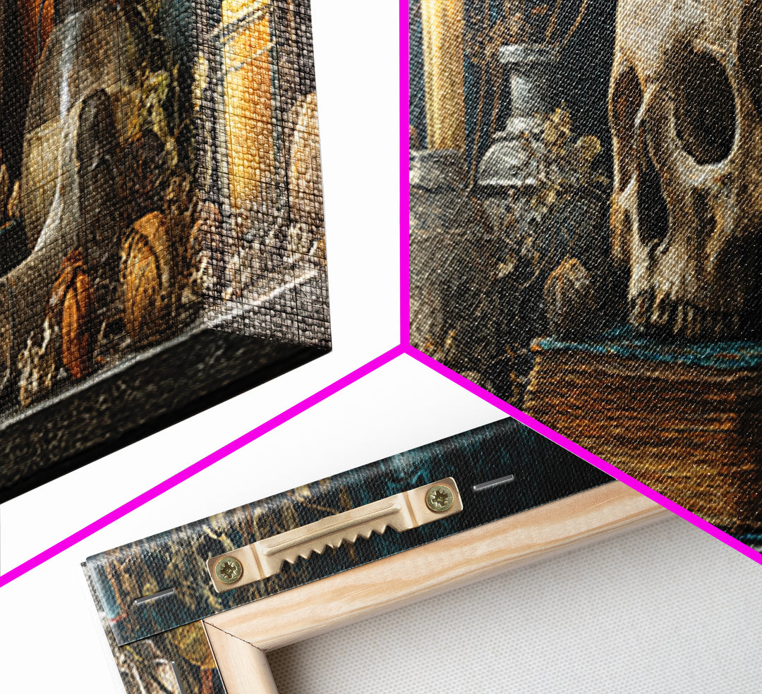 The Catacomb Library - Occult Still Life, Occult Wall Decor, Extra Wide Wall Art, Canvas Print, Halloween Home Decor, Gothic Wall Art